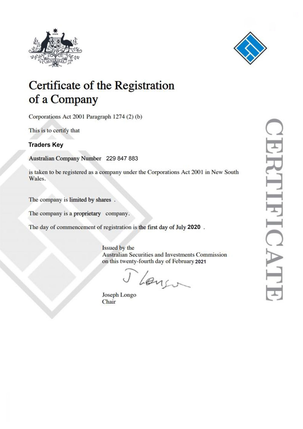 Certificate of Registration